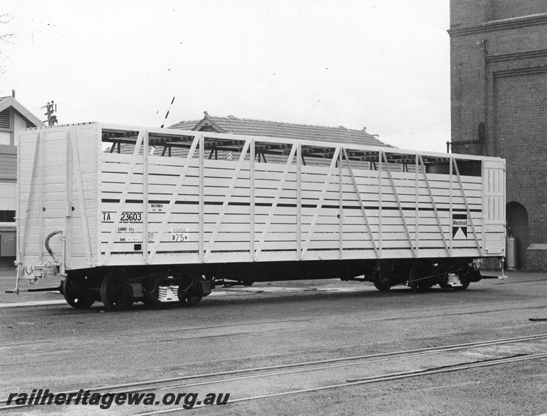 P10423
TA class cattle wagon pictured after overhaul and repaint at Midland Workshops.
