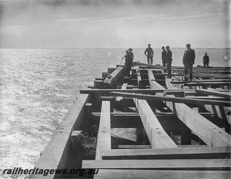 P10427
1 of 3 photos of construction of the Bunbury Jetty. There is no evidence of 'hi-vis' vests or safety hats.
