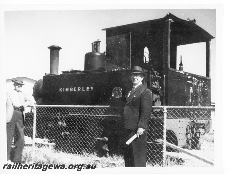 P10573
Side view of steam locomotive 'Kimberley' possibly at Carnarvon.
