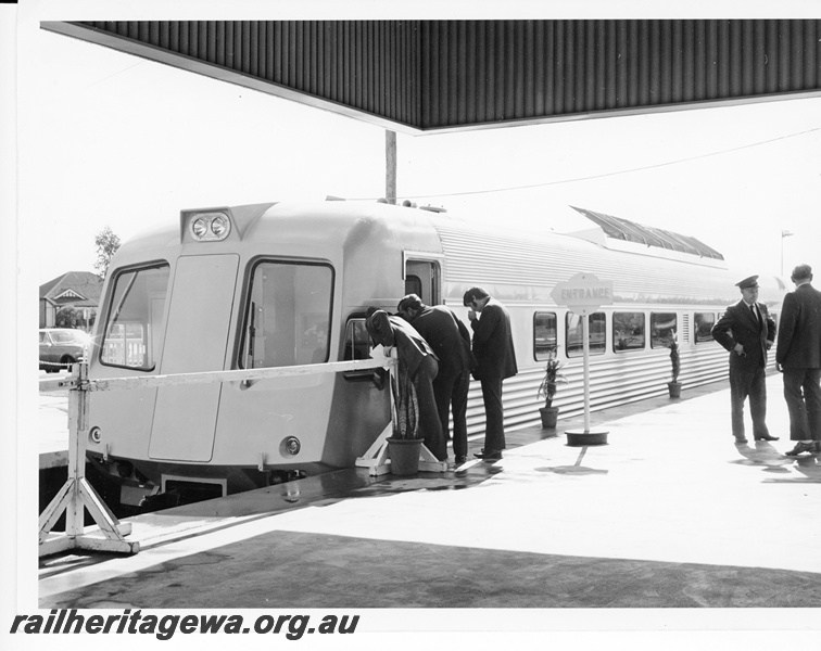 P10579
WCE class Prospector trailer car, driving end, on display at East Perth Terminal
