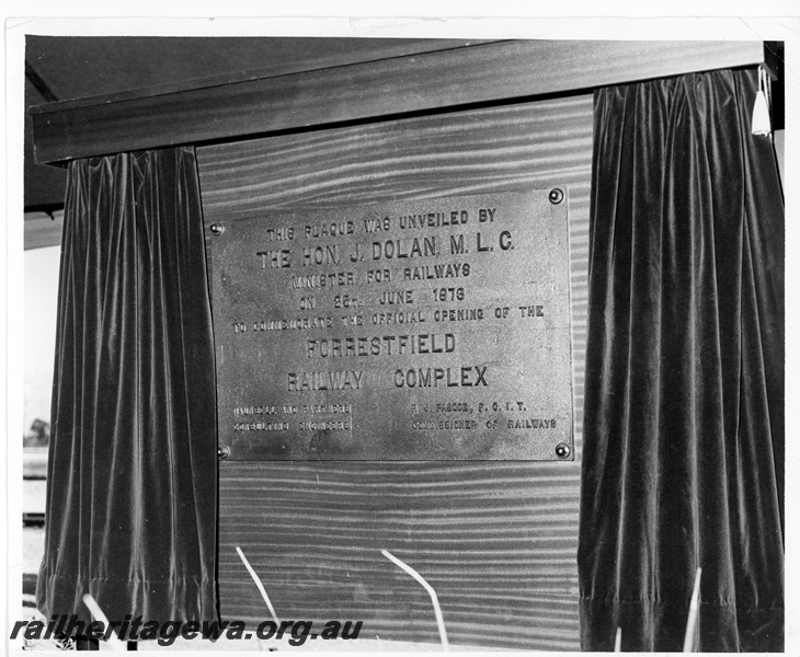 P10624
Plaque commemorating the opening of the Forrestfield Railway Complex on 26th June 1973.
