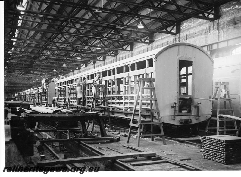 P10722
Construction of new Country day train cars under construction at Midland Workshops. These cars were later classified as AYC.
