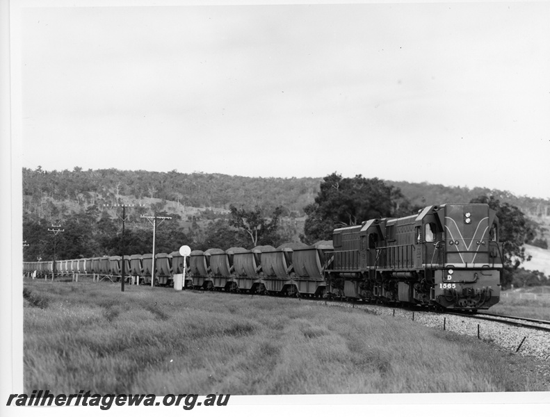 P10815
D class 1565 and another D class diesel double heading , loaded bauxite train, Jarrahdale line,  side and front view
