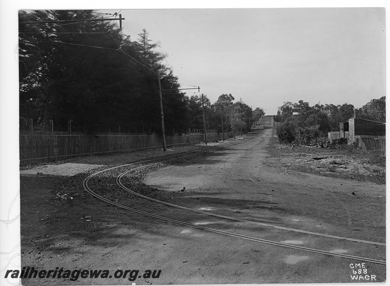 P10875
A curved section of newly laid tram line possibly in South Perth.
