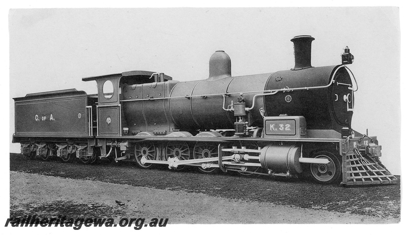P10885
Builders photograph of Commonwealth Railways (CR) K class 32 steam locomotive. This locomotive was based on a NSWGR design and built by North British locomotive works in Glasgow.
