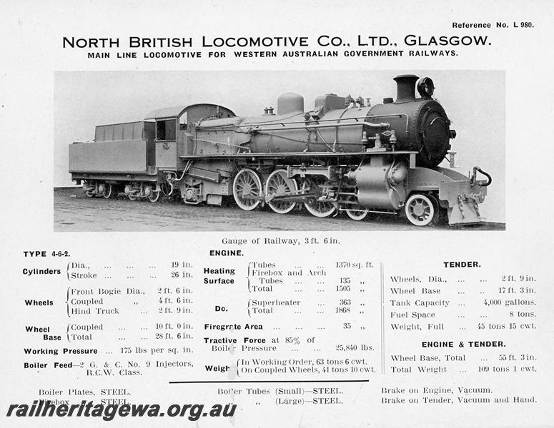 P10913
Builders photograph of Western Australian Government Railways PM class 713 steam locomotive with relevant date applicable to the locomotive.
