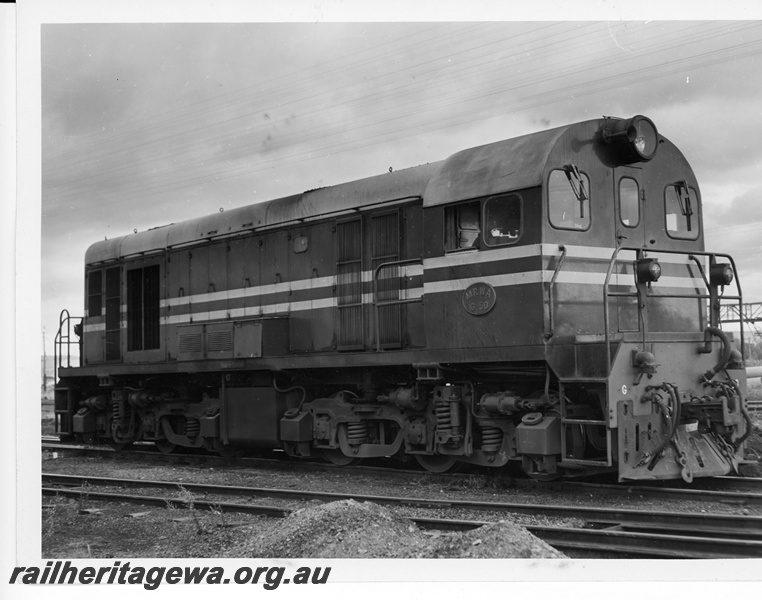 P10976
Ex MRWA G class 50, in maroon and white livery, side and end view
