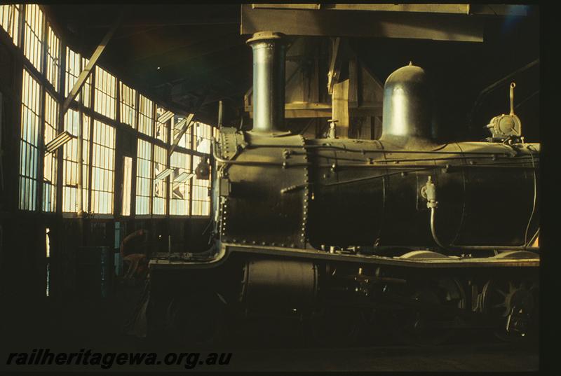 P11228
Front of G class 123, inside roundhouse, Bunbury loco shed. SWR line.

