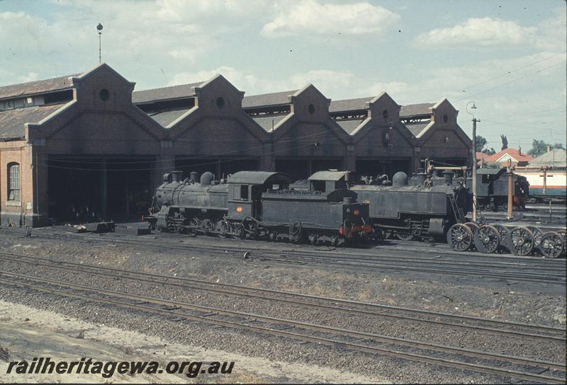 P11357
Faade of East Perth loco shed, FS class 417, DM class, another D class, part of ADF class. ER line.
