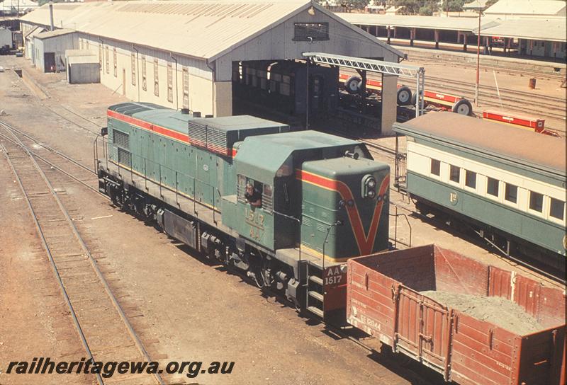 P11915
AA class 1517, GE class 12044, shunting Kalgoorlie yard, elevated view, shows the interior of the GE class wagon
