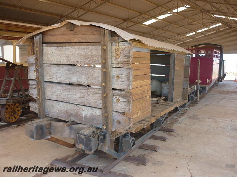 P12068
Wagon, Sons of Gwalia tramway, Gwalia Historical Museum, Gwalia, end and side view, on display
