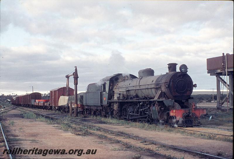 P12158
W class 901, water column, water tower, up goods with two ex MRWA wagons in the consist,  Amery. GM line.
