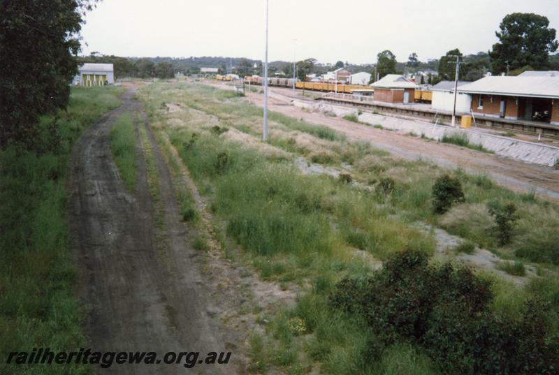 P12526
Station buildings, Narrogin, GSR line, view from footbridge looking west.
