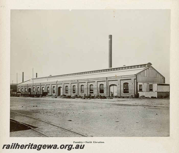 P13404
48 of 67 views taken from an album of photos of the Midland Workshops c1905. Foundry, - North Elevation.
