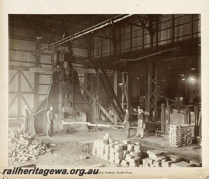 P13418
62 of 67 views taken from an album of photos of the Midland Workshops c1905. Forge, - Interior, Looking North West.
