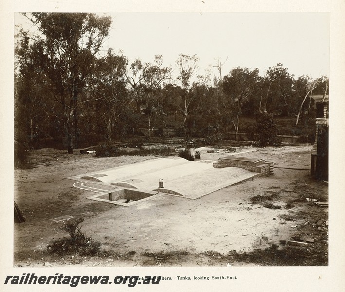 P13421
65 of 67 views taken from an album of photos of the Midland Workshops c1905. Septic Tank and Filters, - Tanks, Looking South East.

