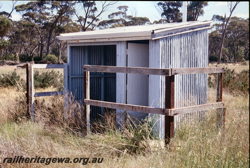 P13842
1 of 7 views of the structures in the station precinct, Kondinin, NKM line, men's toilet, front and side view
