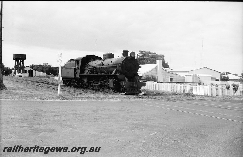 P13924
1 of 32 images of the railway and jetty precincts of Busselton, BB line, W class 942 approaching a level crossing, loco depot in the background.
