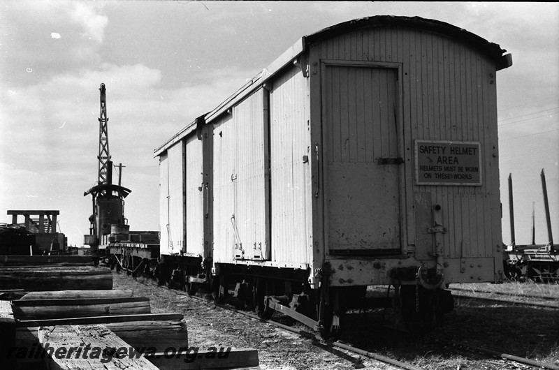 P13931
8 of 32 images of the railway and jetty precincts of Busselton, BB line, four wheel D class type workman's near the jetty, steam crane in the background.

