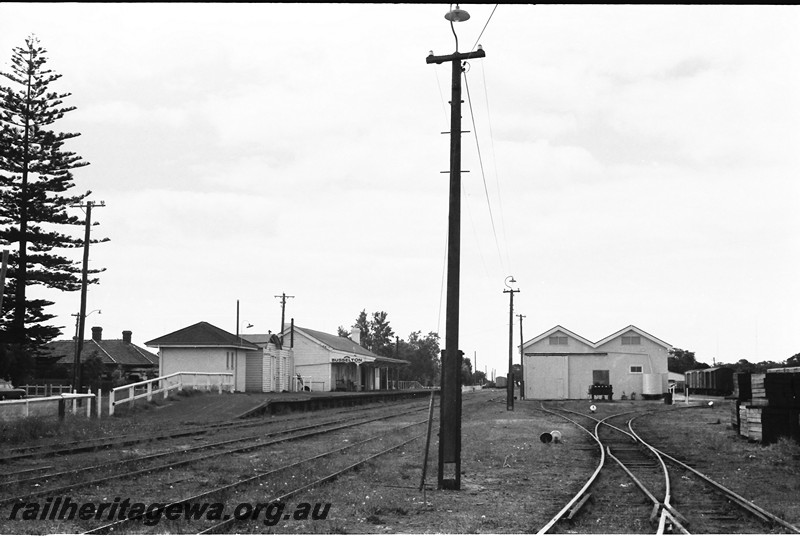 P13940
17 of 32 images of the railway and jetty precincts of Busselton, BB line, station buildings, good shed, yard lights, overall view of the yard.
