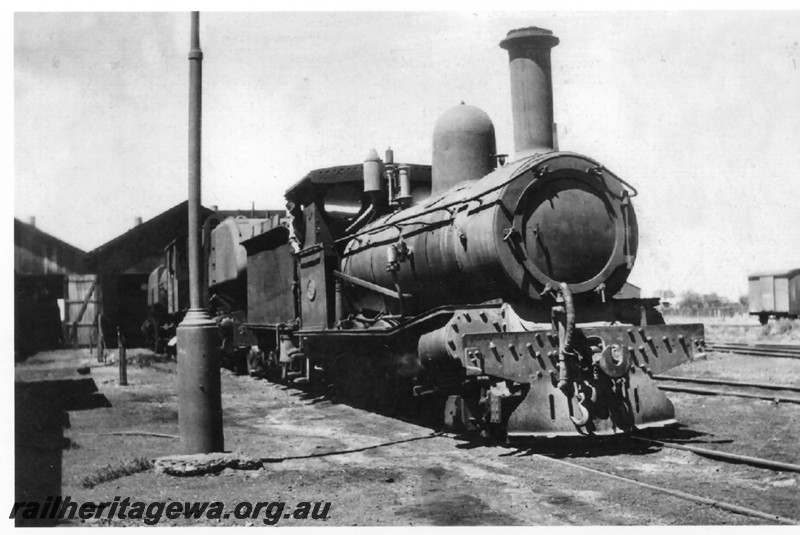 P14234
G class 61,Kalgoorlie loco depot, EGR line, Shed Shunter Driver Thompson in the cab, side and front view
