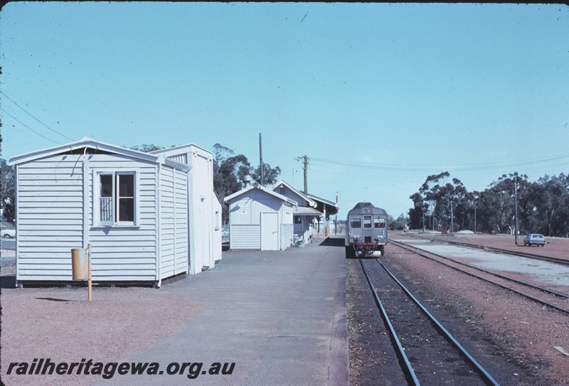 P14321
3 of 6, Station buildings, out-of shed, island passenger platform, diesel railcar, front view, Armadale, SWR line.
