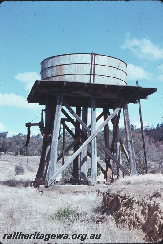 P14346
Water tower, 10,000 gallon squatters tank, water column, Mooliaman, PN line. 
