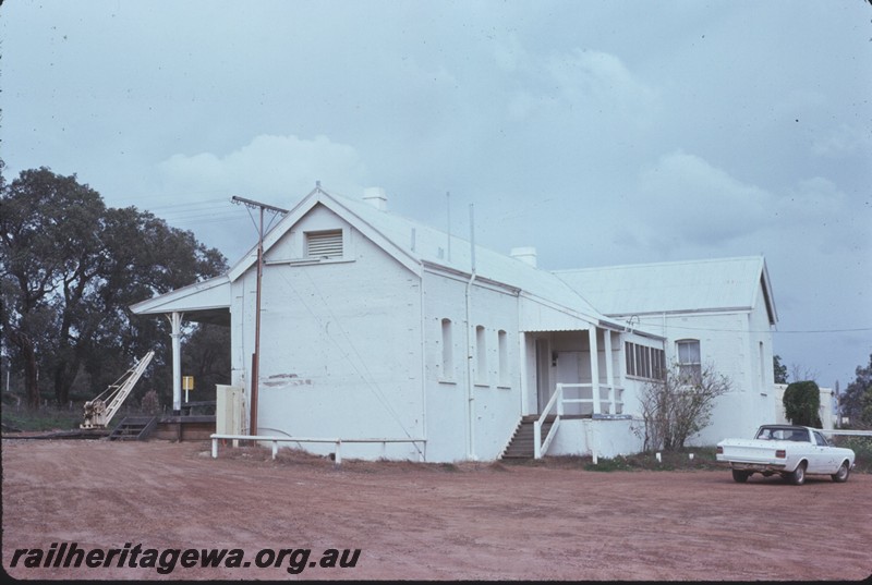 P14364
Station building, end and rear view, crane, Gingin, MRWA line.
