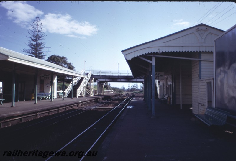 P14399
Station buildings, footbridge, Swanbourne, view along the platforms looking west
