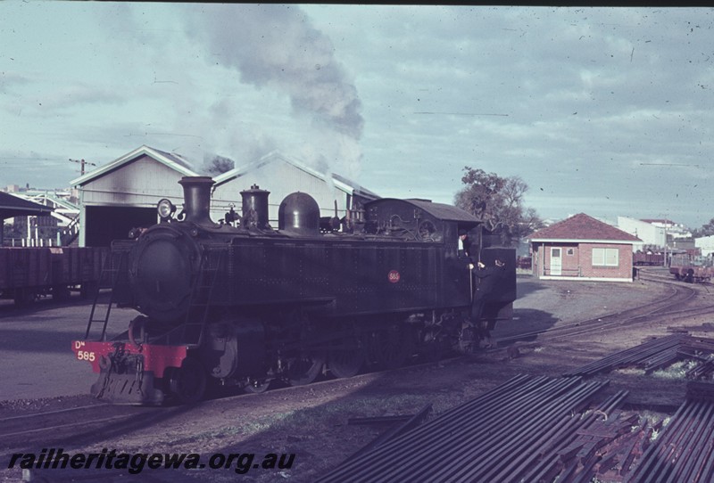 P14413
DM class 585, east end  of goods shed, goods yard, Subiaco, front and side view.
