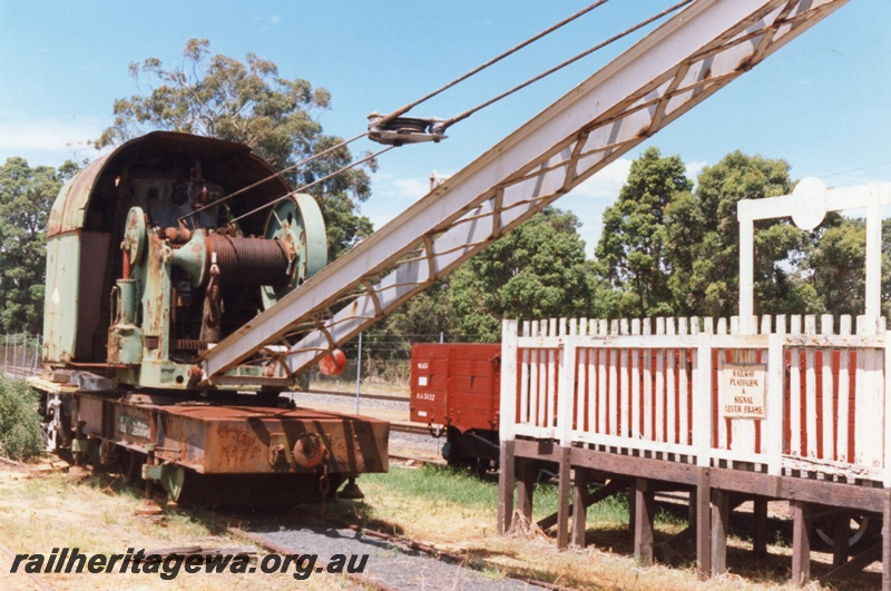 P15541
Ex PWD steam crane No. 43, Boyanup Museum, side and front view

