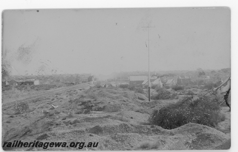 P16846
Commonwealth Railways (CR) - TAR line track workers camp Unknown location at western end of railway. C1916
