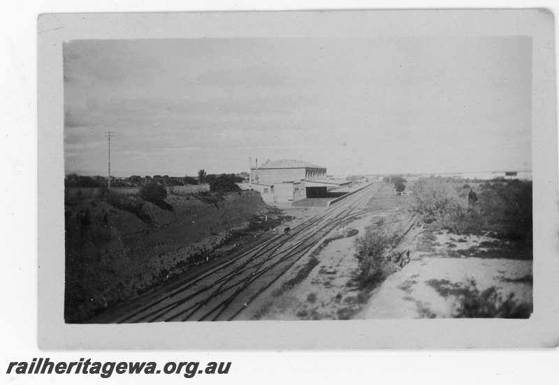 P16847
Commonwealth Railways (CR) - TAR line Port Augusta Station, view from north end of station showing crossovers. C1930
