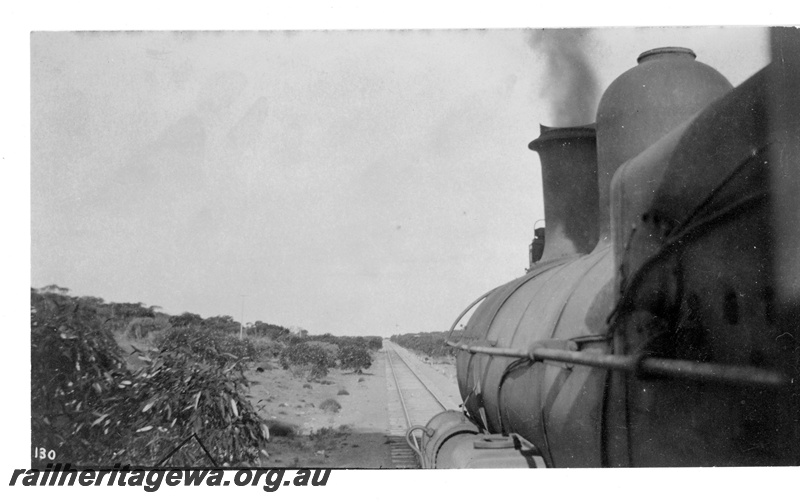 P16881
Commonwealth Railways (CR) - TAR line G class 6 (train # 2) leaving Immarna. Photo taken from footplate looking down side of boiler.
