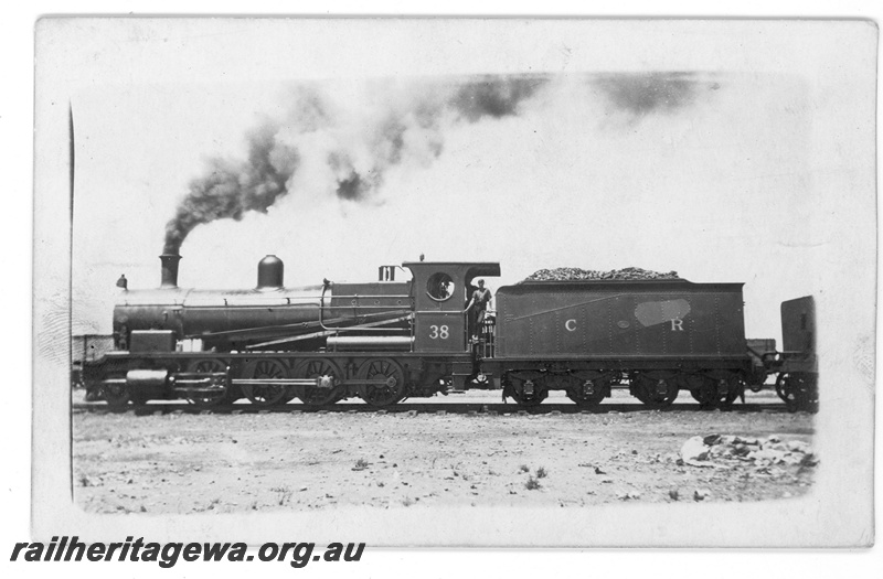 P16885
Commonwealth Railways (CR) - TAR line KA class 38 steam locomotive. Side view of locomotive. 
