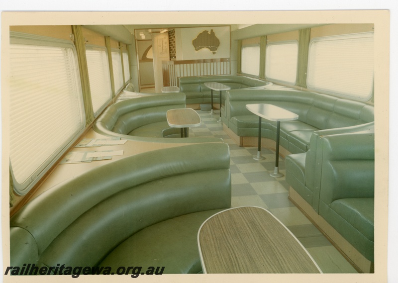 P16945
Commonwealth Railways (CR) CDF class lounge car - interior view.
