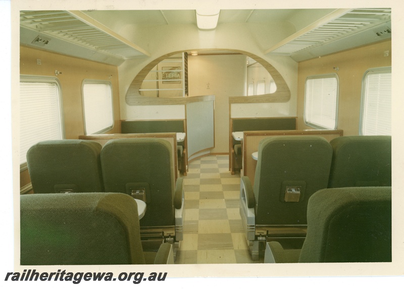 P16946
Commonwealth Railways (CR) CDF class lounge car - interior view.
