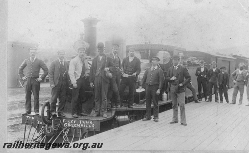 P16954
G class 125, on first train to Greenhills, platform, onlookers and railwaymen including Mr H J Dymond (fifth from left), York, YB line, c1900) 
