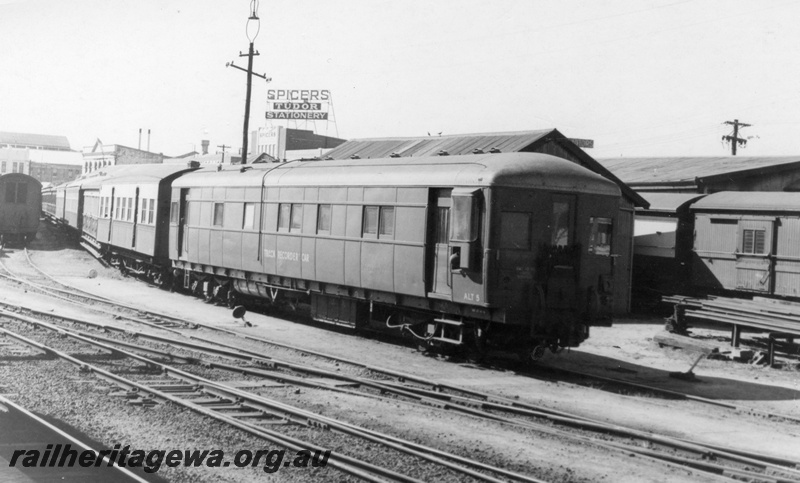 P17810
ALT class 5 track recorder car, formerly Sentinel Steam railcar, pictured at the carriage sheds at Perth station. ER line.
