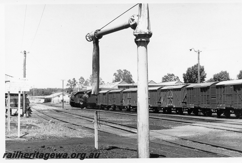 P18246
S class 548 and W class 921, double heading special goods train from Donnybrook to Bridgetown, water tower, PP line
