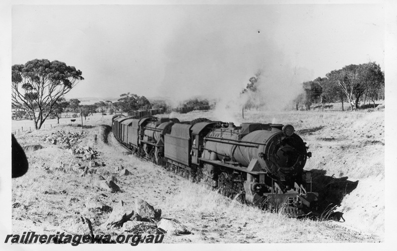 P18523
V class 1218 and V class 1219, on No 24 goods train from Narrogin to York, GSR line
