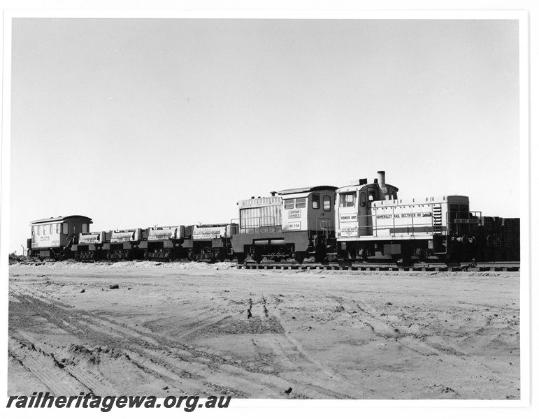 P18915
Hamersley Iron (HI) Speno Rail Grinder TM34 model. Showing full train. 
