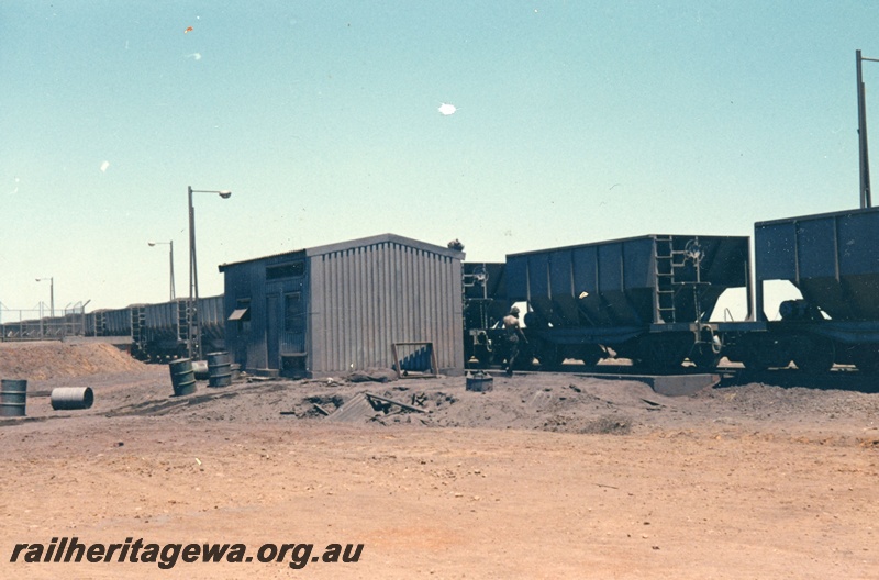 P18943
Goldsworthy Mining (GML) unloading ore train Finucane Island.
