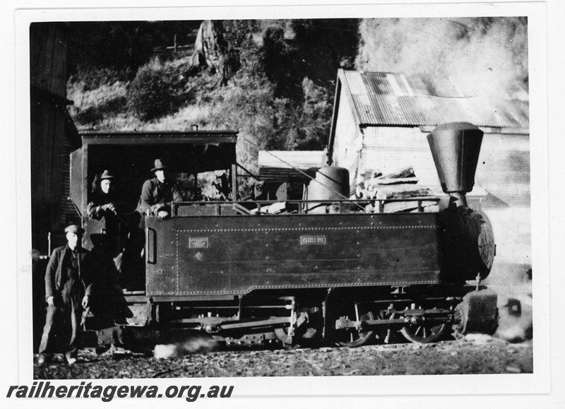 P18974
Magnet Tramway Orenstein & Koppel Mallet locomotive number 3 at Mount Bischoff, Tasmania. Sold in 1946 to Great Boulder Gold Mines, Kalgoorlie. This locomotive is now owned by Bennett Brook Railway, Whiteman Park. 
