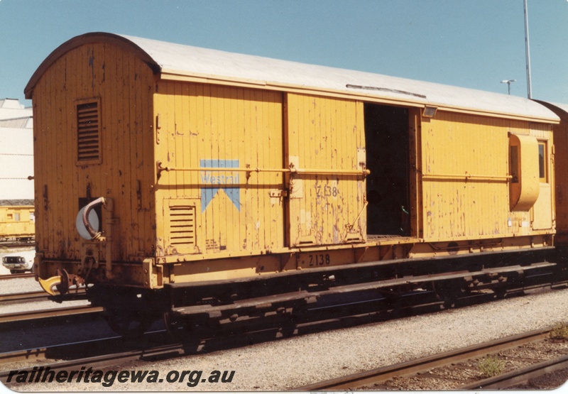 P19377
Z class 138 brakevan, yellow livery Forrestfield yard, end and side view
