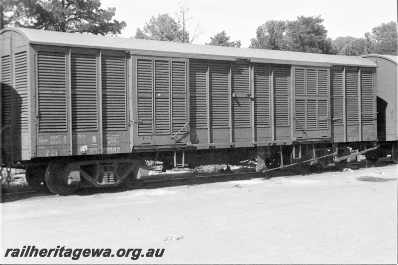 P19485
VD class 23082 fully louvered bogie van in original condition, brown livery, Subiaco, end and side view, c.mid 1960s
