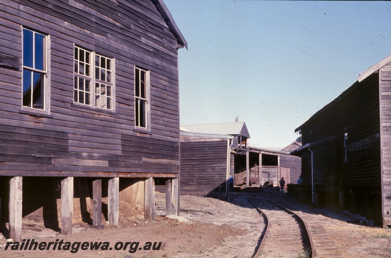 P19570
1 of 6 images of Millars workshops at Yarloop, view looking south, Saw Doctor's shop on the left, Mill store on the right, sand shed in the centre, main workshop in the rear.
