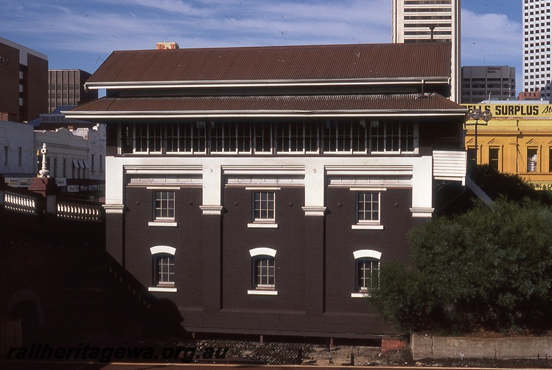 P19857
Signal box, Box C, Barrack Street bridge (part), Perth, view of north side of box
