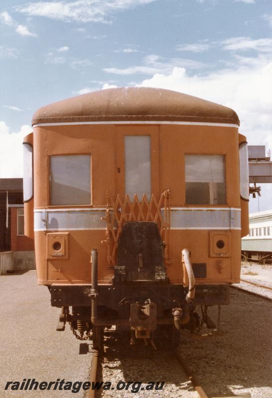 P21485
ALT class 5 Track Recorder Car, ex ASA class 445 Sentinel-Cammell steam rail car, Westrail orange livery, Forrestfield, ex non powered end view
