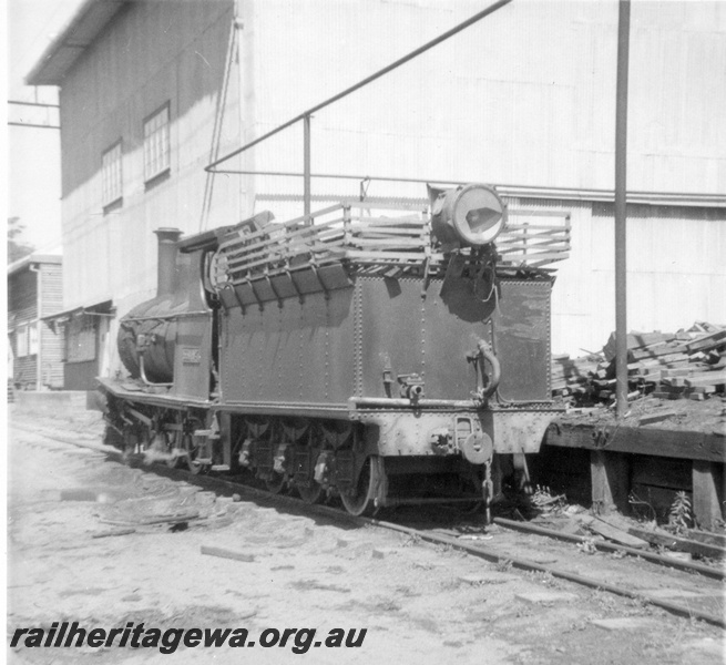 P21824
State Saw Mill G class No 7, platform, timber, building, Pemberton, PP line, side and rear view
